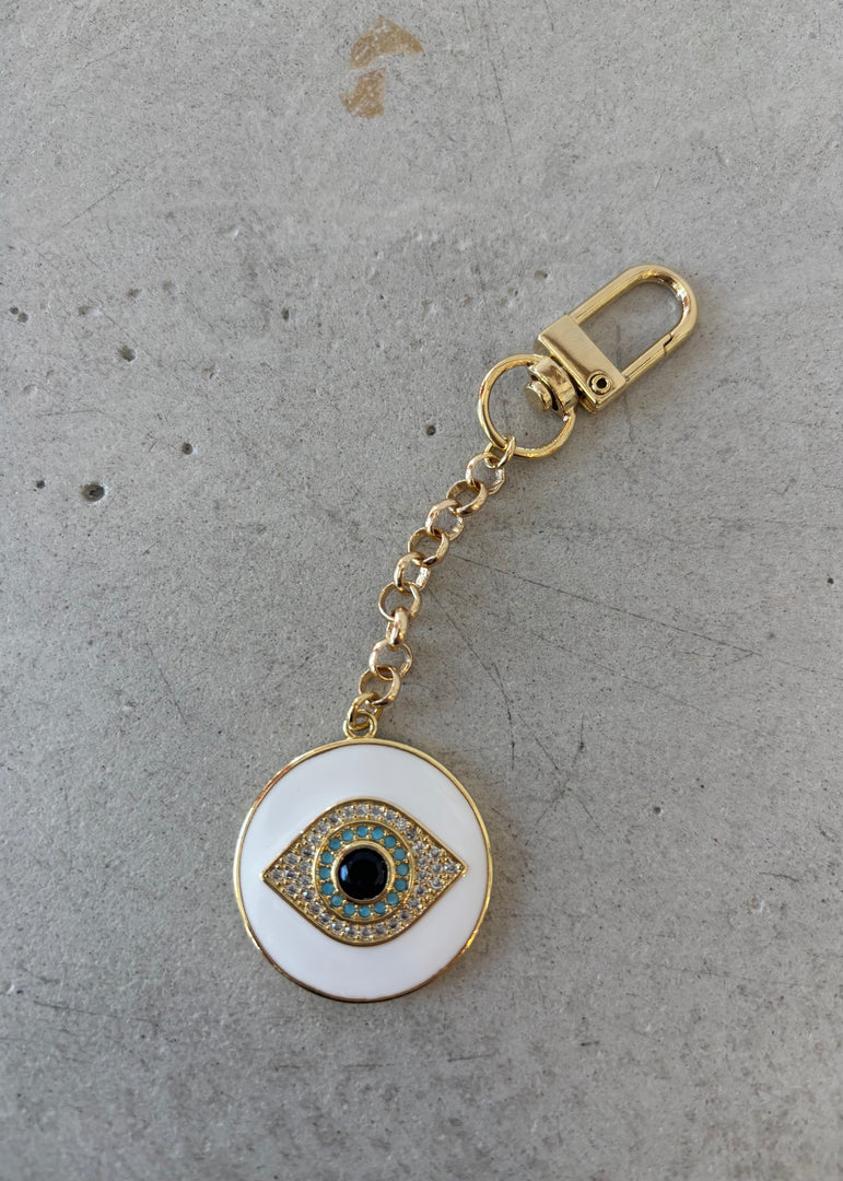 WHITE EYE BAG CHARM KEYRING