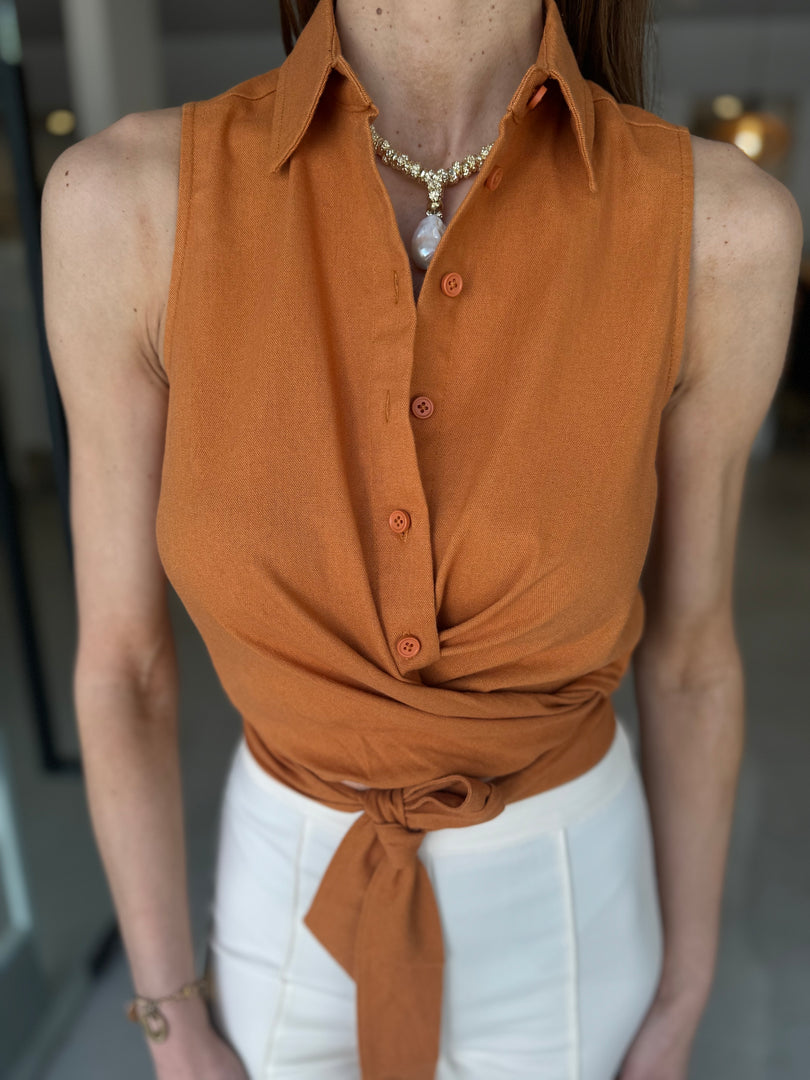 NAOMI WRAP CROP SHIRT OCHRE