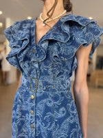 Load image into Gallery viewer, DENVER FRILL MIDI DRESS BLUE
