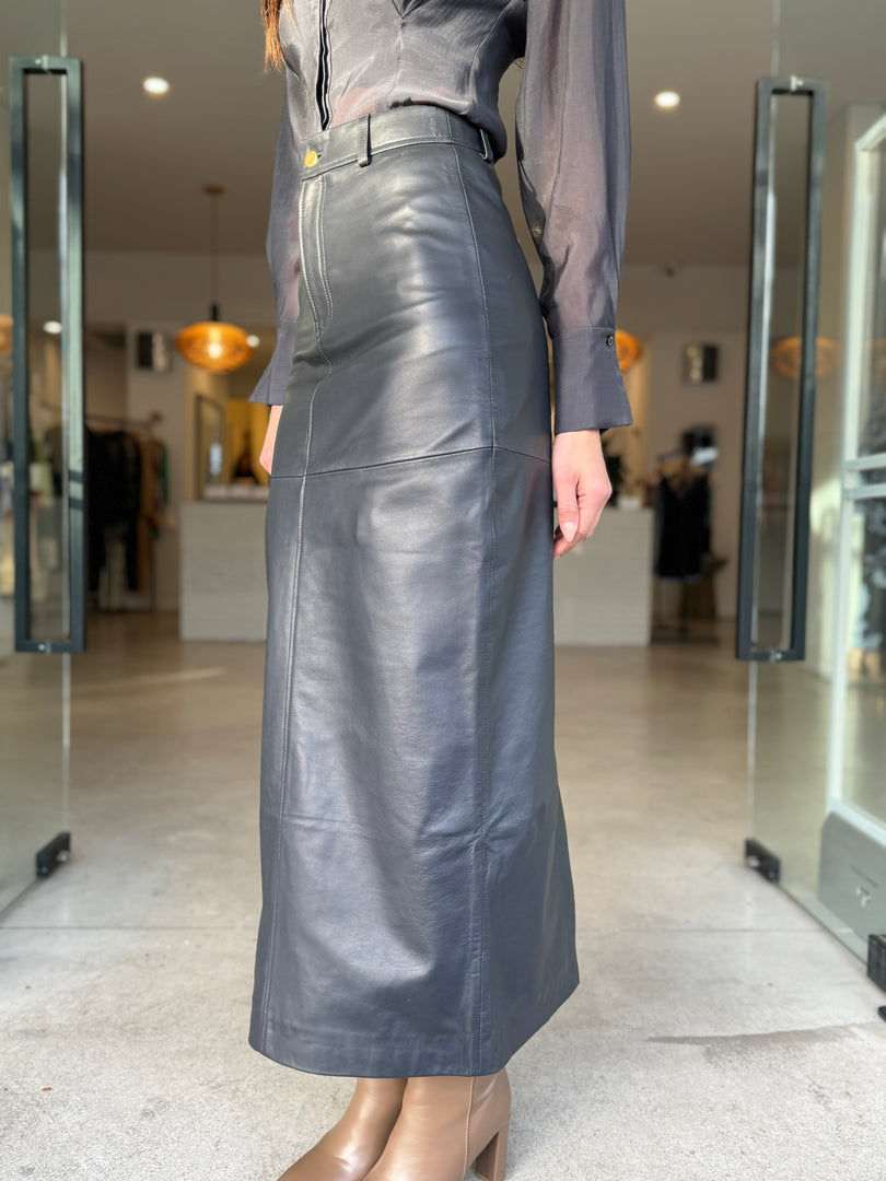 SOFIA LEATHER MAXI SKIRT - MIDNIGHT