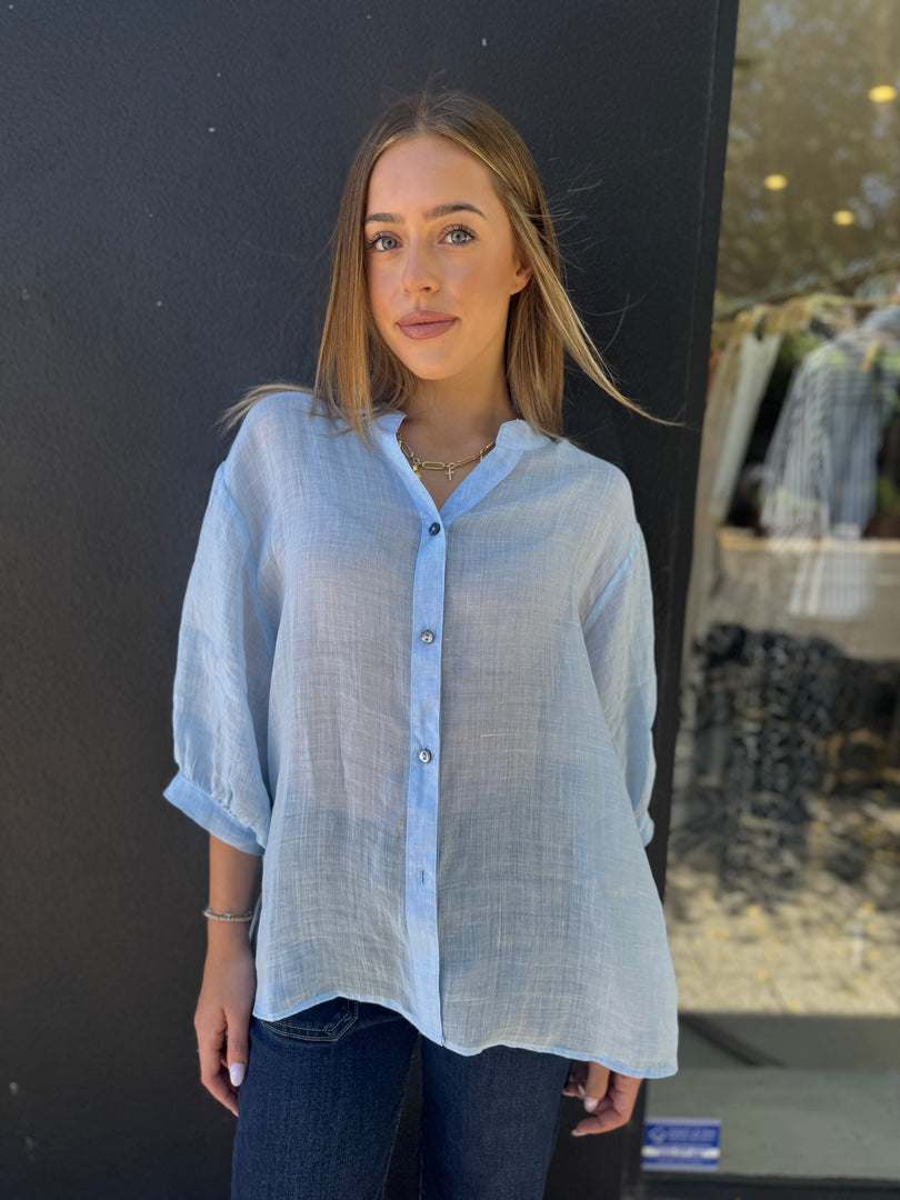 INDYA LINEN SHIRT - BABY BLUE