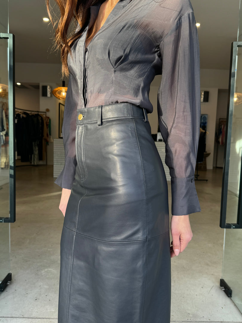 SOFIA LEATHER MAXI SKIRT - MIDNIGHT