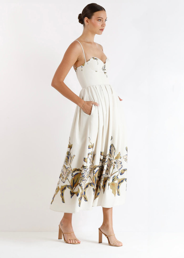 FLOURISH FLARED MIDI DRESS