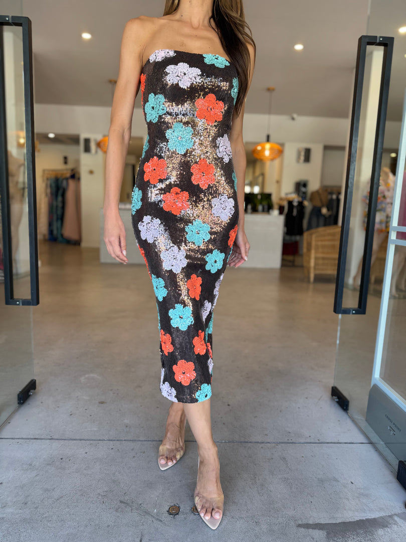 SIENNA SEQUIN MIDI FLORAL