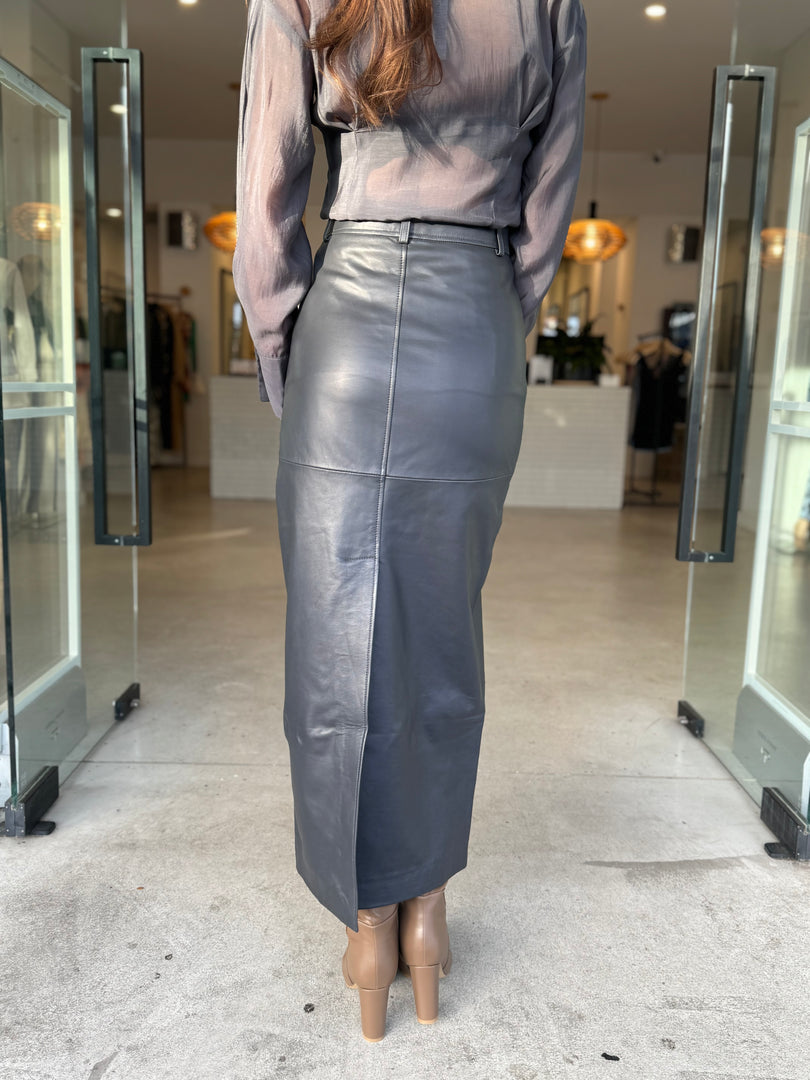 SOFIA LEATHER MAXI SKIRT - MIDNIGHT