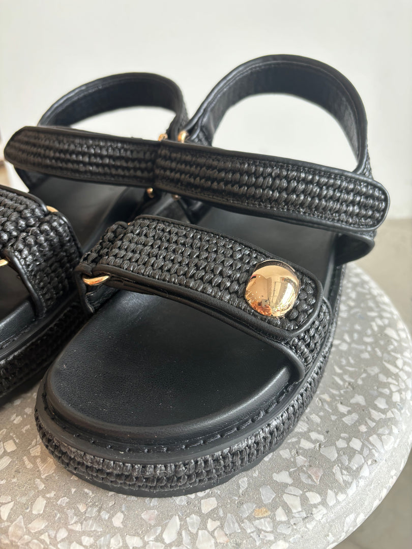 PORTER SLIDE BLACK RAFFIA