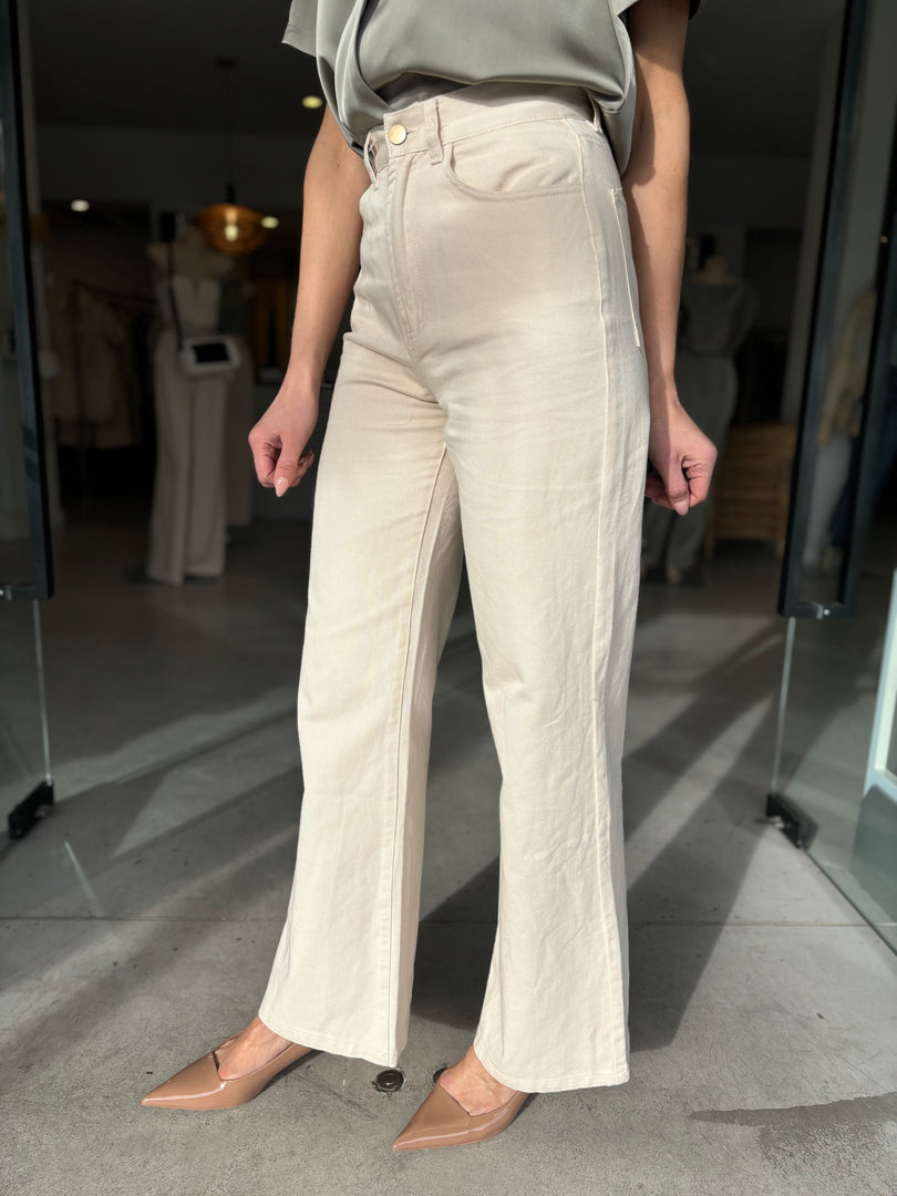 SOFIA DENIM PANT - CREAM