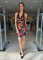 Load image into Gallery viewer, ELECTRIC FLORAL HALTER MINI DRESS
