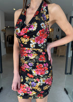 Load image into Gallery viewer, ELECTRIC FLORAL HALTER MINI DRESS
