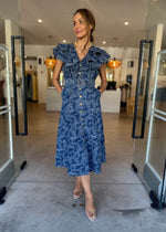 Load image into Gallery viewer, DENVER FRILL MIDI DRESS BLUE
