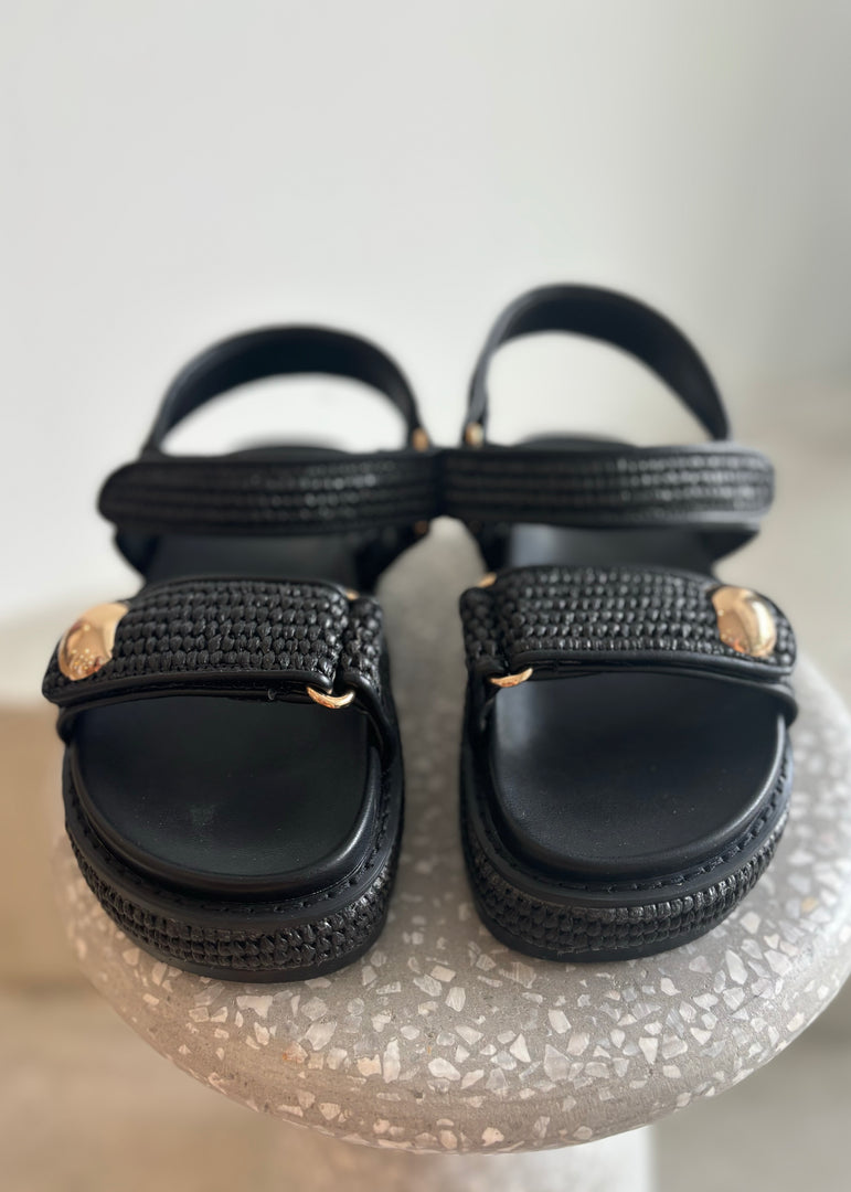 PORTER SLIDE BLACK RAFFIA