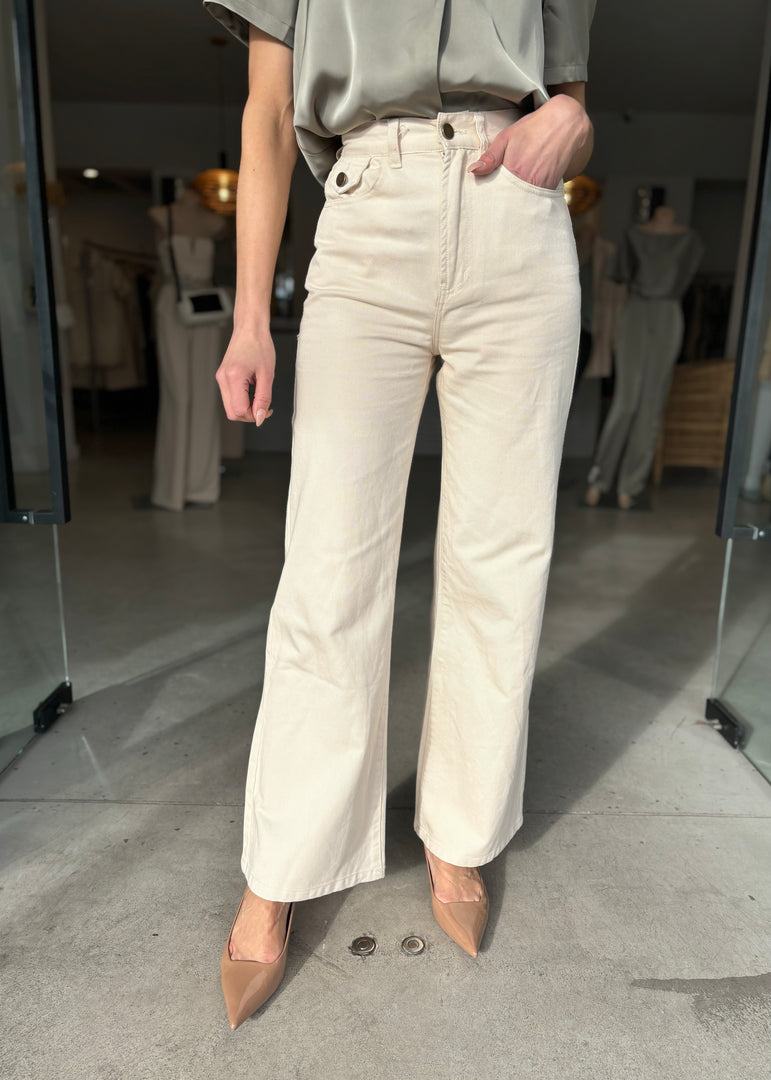 SOFIA DENIM PANT - CREAM