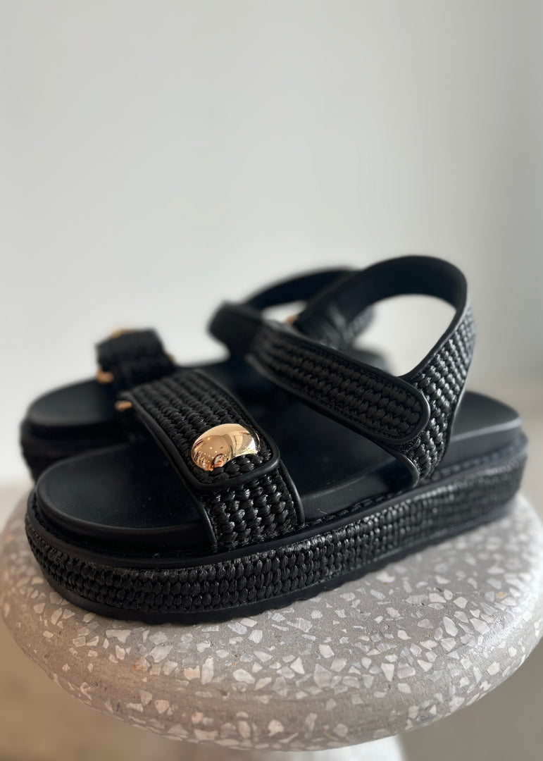 PORTER SLIDE BLACK RAFFIA