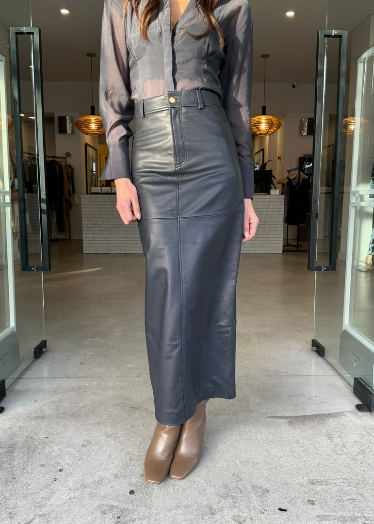 SOFIA LEATHER MAXI SKIRT - MIDNIGHT