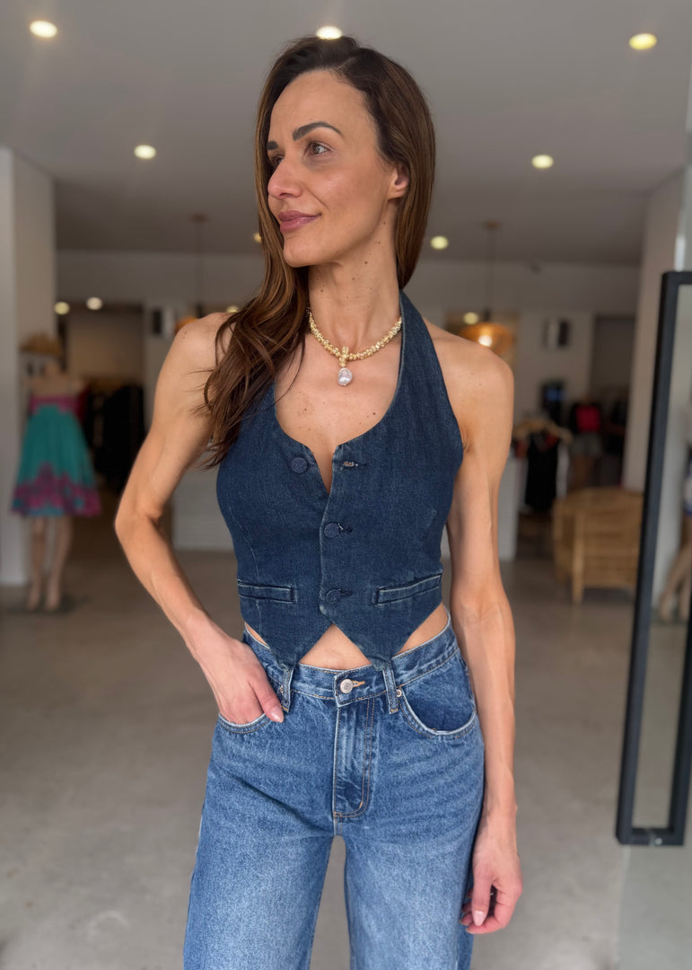 DENIM HALTER VEST