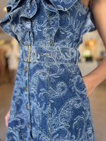 Load image into Gallery viewer, DENVER FRILL MIDI DRESS BLUE
