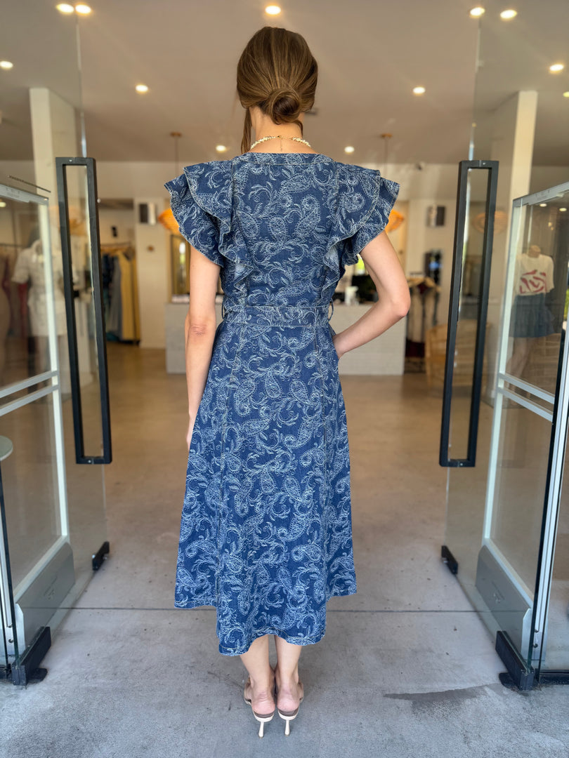 DENVER FRILL MIDI DRESS BLUE