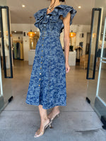 Load image into Gallery viewer, DENVER FRILL MIDI DRESS BLUE
