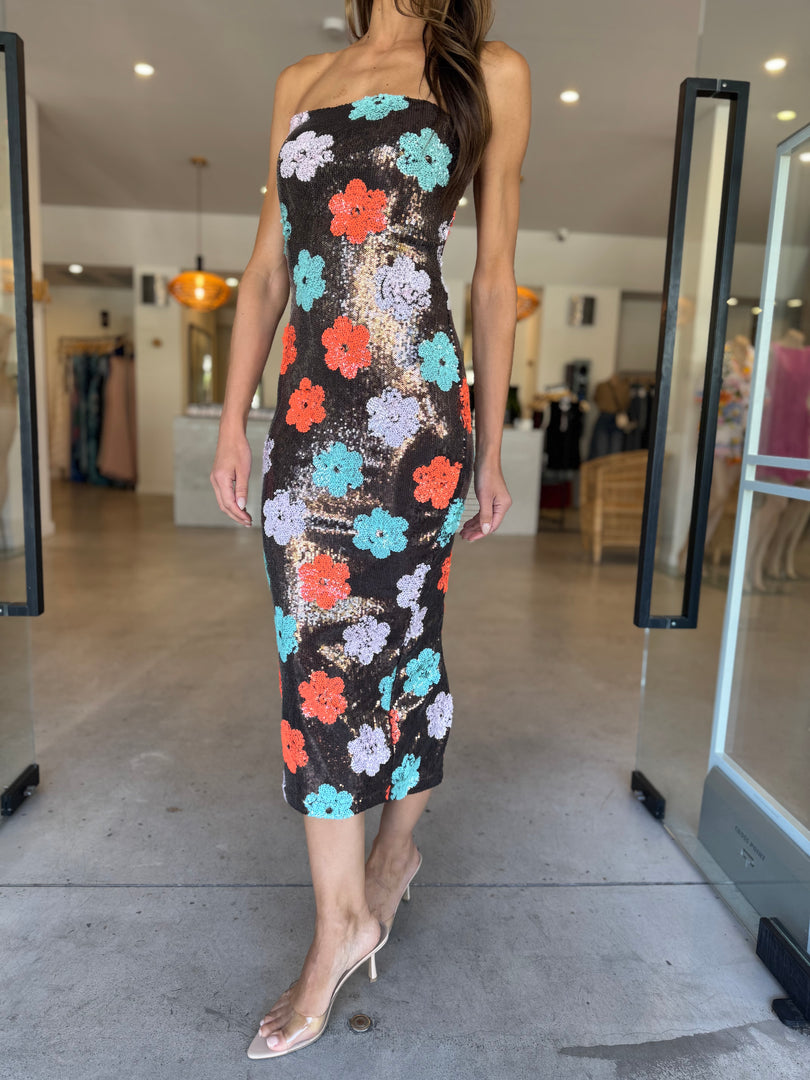 SIENNA SEQUIN MIDI FLORAL