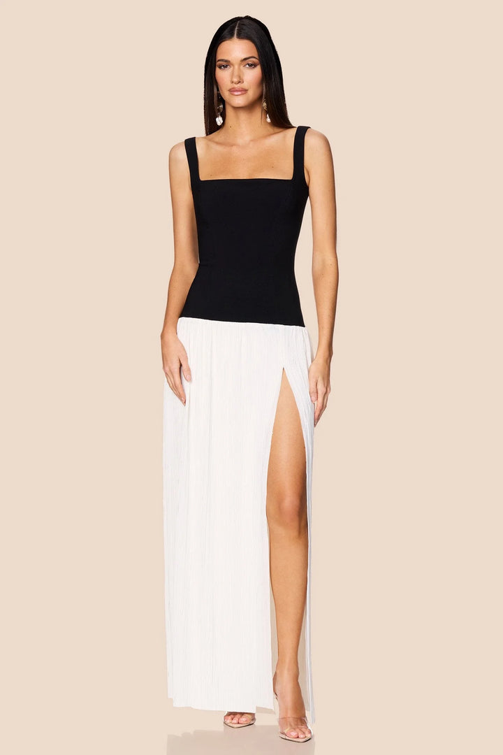 DESIREE SQUARE NECK DRESS BLACK WHITE