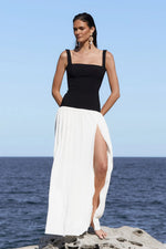 Load image into Gallery viewer, DESIREE SQUARE NECK DRESS BLACK WHITE
